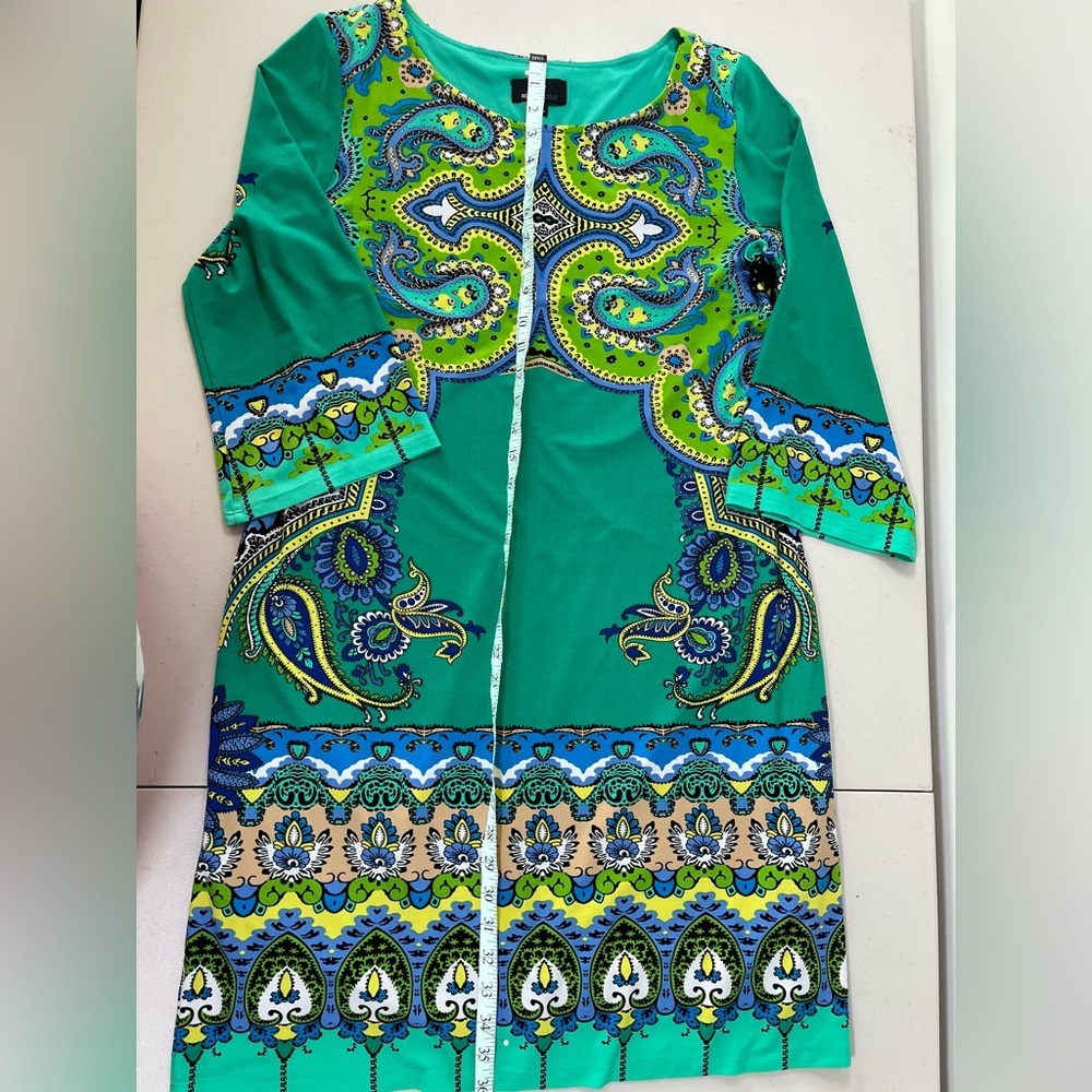 Ronnie Nicole Elegant Paisley Print Green Dress. Size 16 - Picture 9 of 14